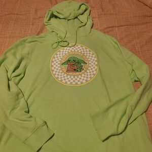 Star Wars Baby Yoda Grogu Green French Terry Hoodie Pullover Sweatshirt XXL